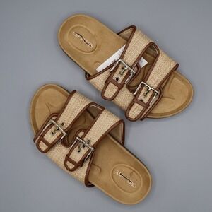 Crewcuts Sandals Girls K13 Tan Beige Colbie Wide Strap Slides‎ Buckle Detail NWT